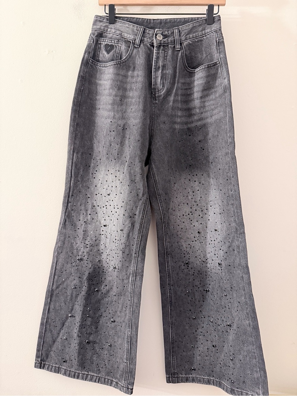Aelfric Eden Rhinestone Baggy Jeans black wide leg 28